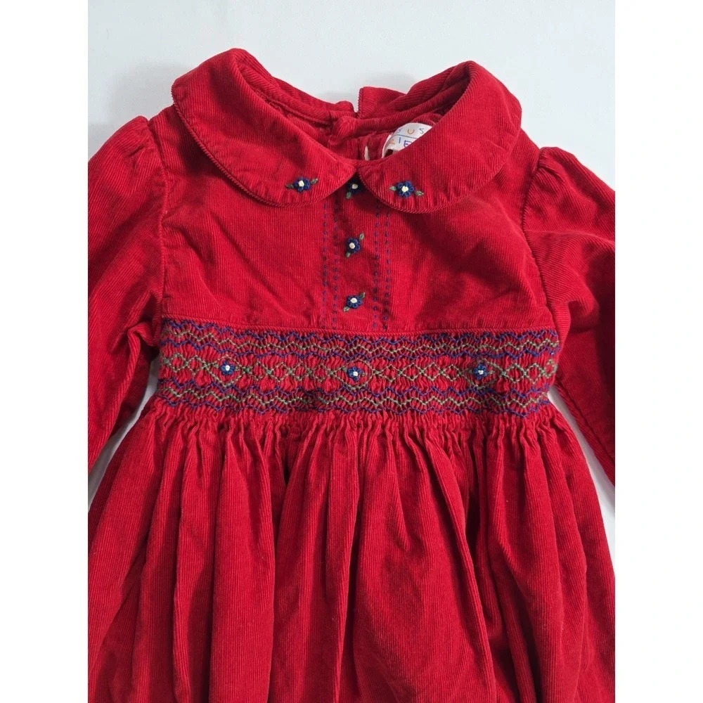 Vintage Just Friends Baby Girl Red Corduroy Dress Smocked Collar 2T Holiday